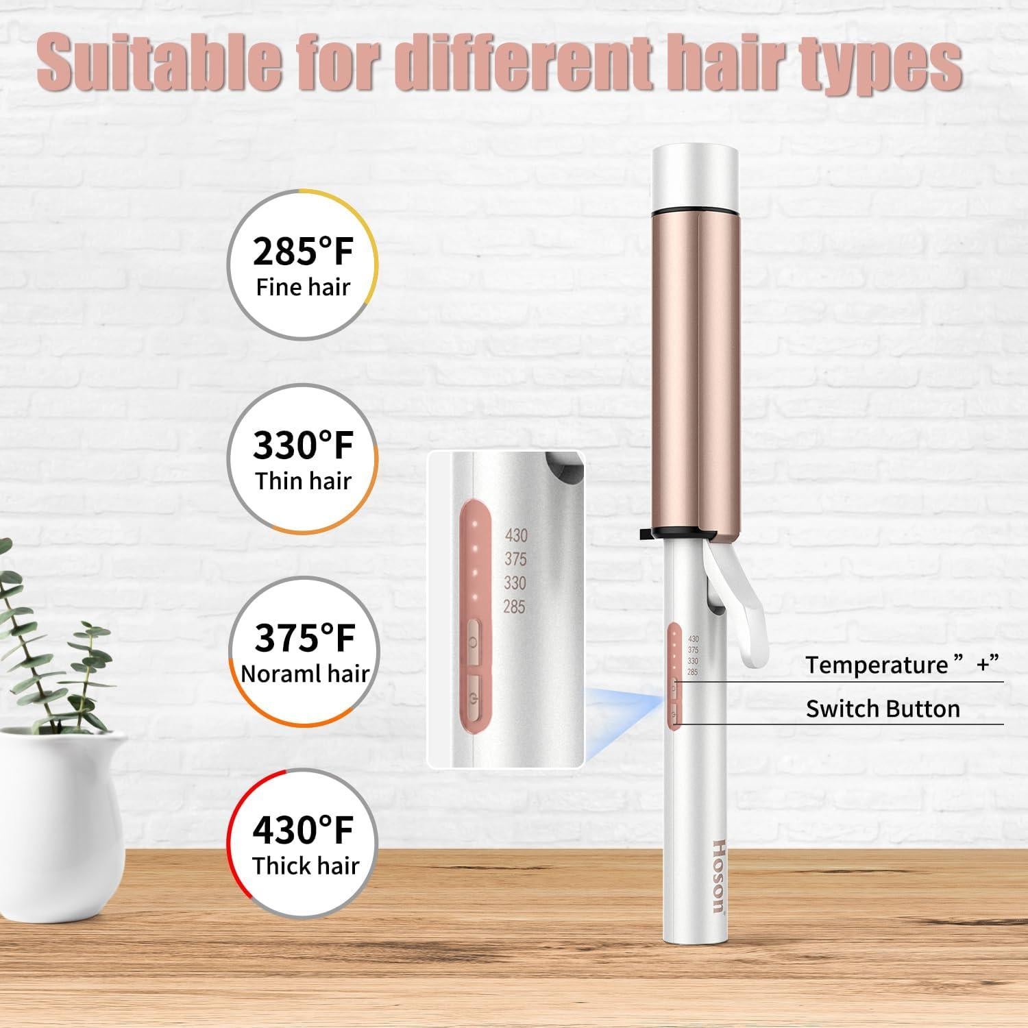 1 1/2 inch Curling Iron Large Barrel, Dual Voltage Curling Iron Ceramic, Professional Big Curling Wand for Long Hair