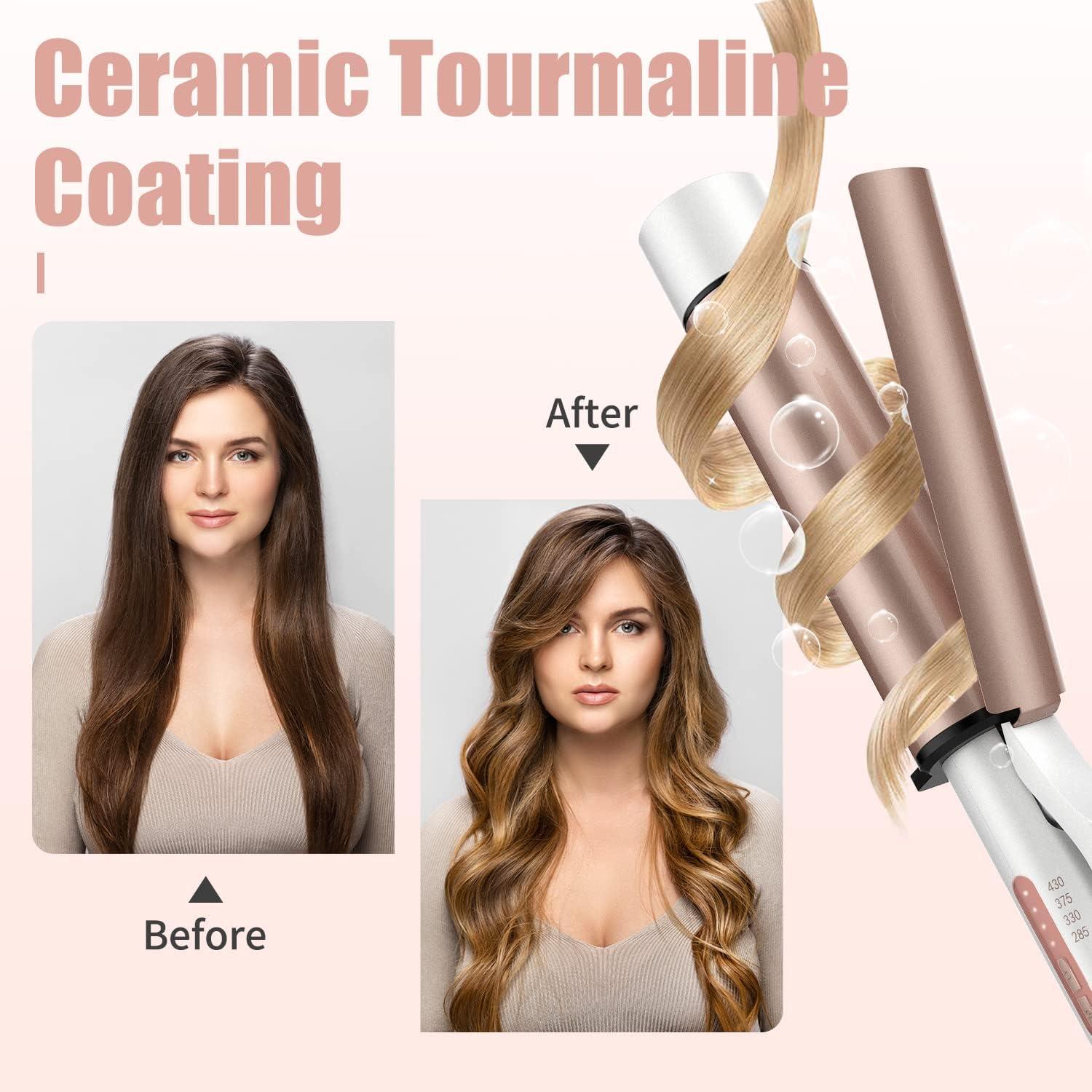 1 1/2 inch Curling Iron Large Barrel, Dual Voltage Curling Iron Ceramic, Professional Big Curling Wand for Long Hair