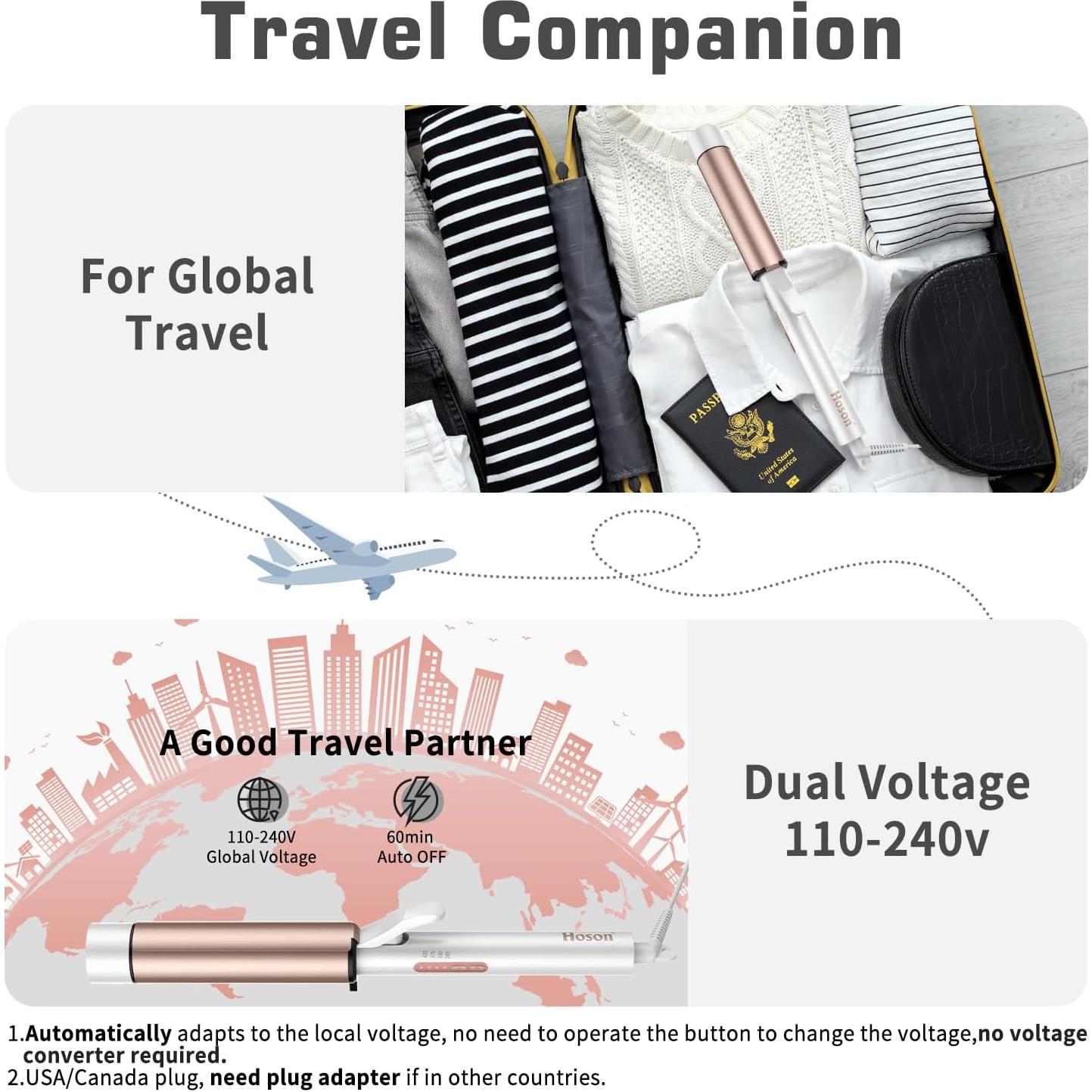 1 1/2 inch Curling Iron Large Barrel, Dual Voltage Curling Iron Ceramic, Professional Big Curling Wand for Long Hair