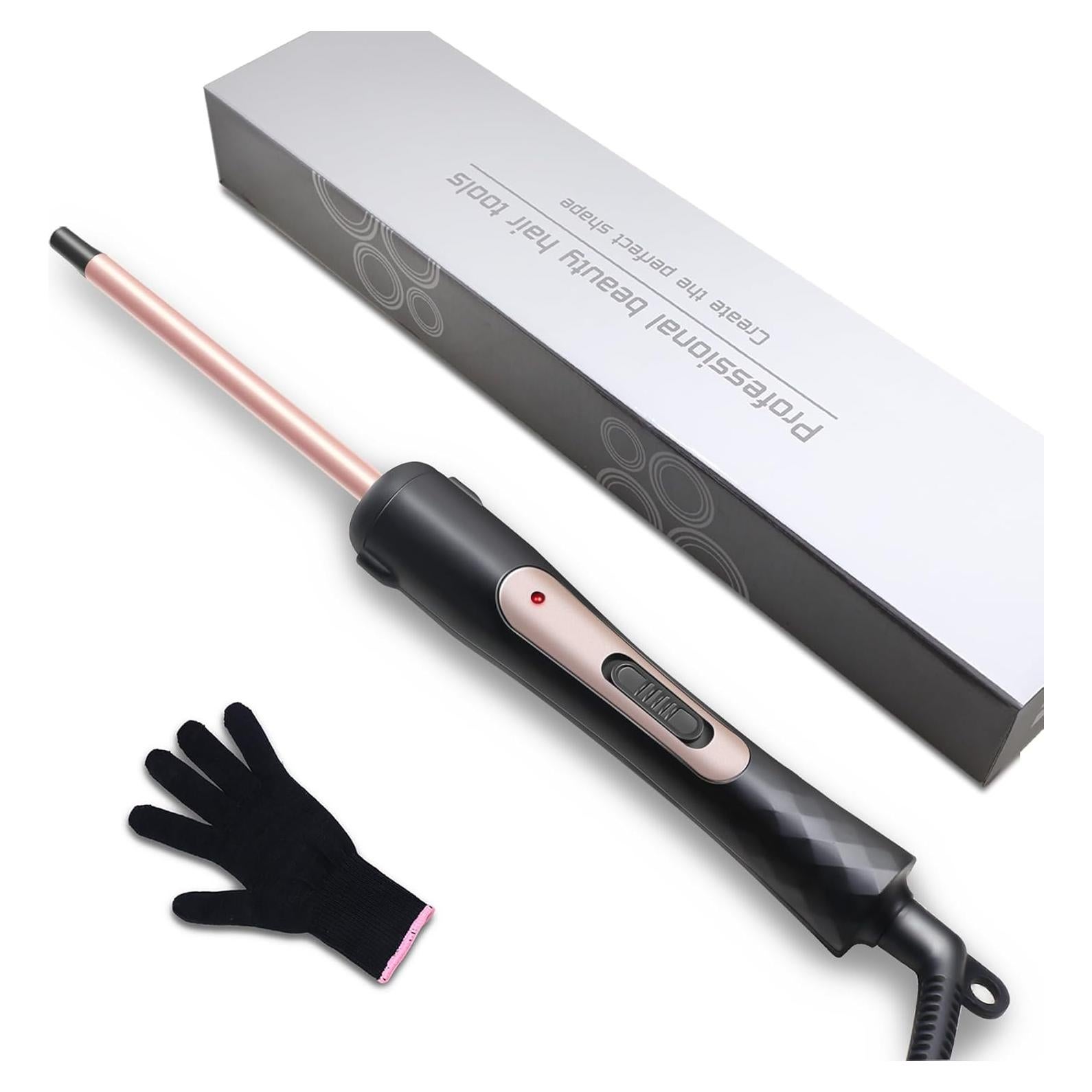 hopopower 3/8 Inch Small Curling Iron Wand, 9mm Thin Curling Wand for Short & Long Hair, Ceramic Hair Curler Wand with 2 Temperature, Small Barrel Curling Iron, Include Heat Protective Glove-Rose Pink