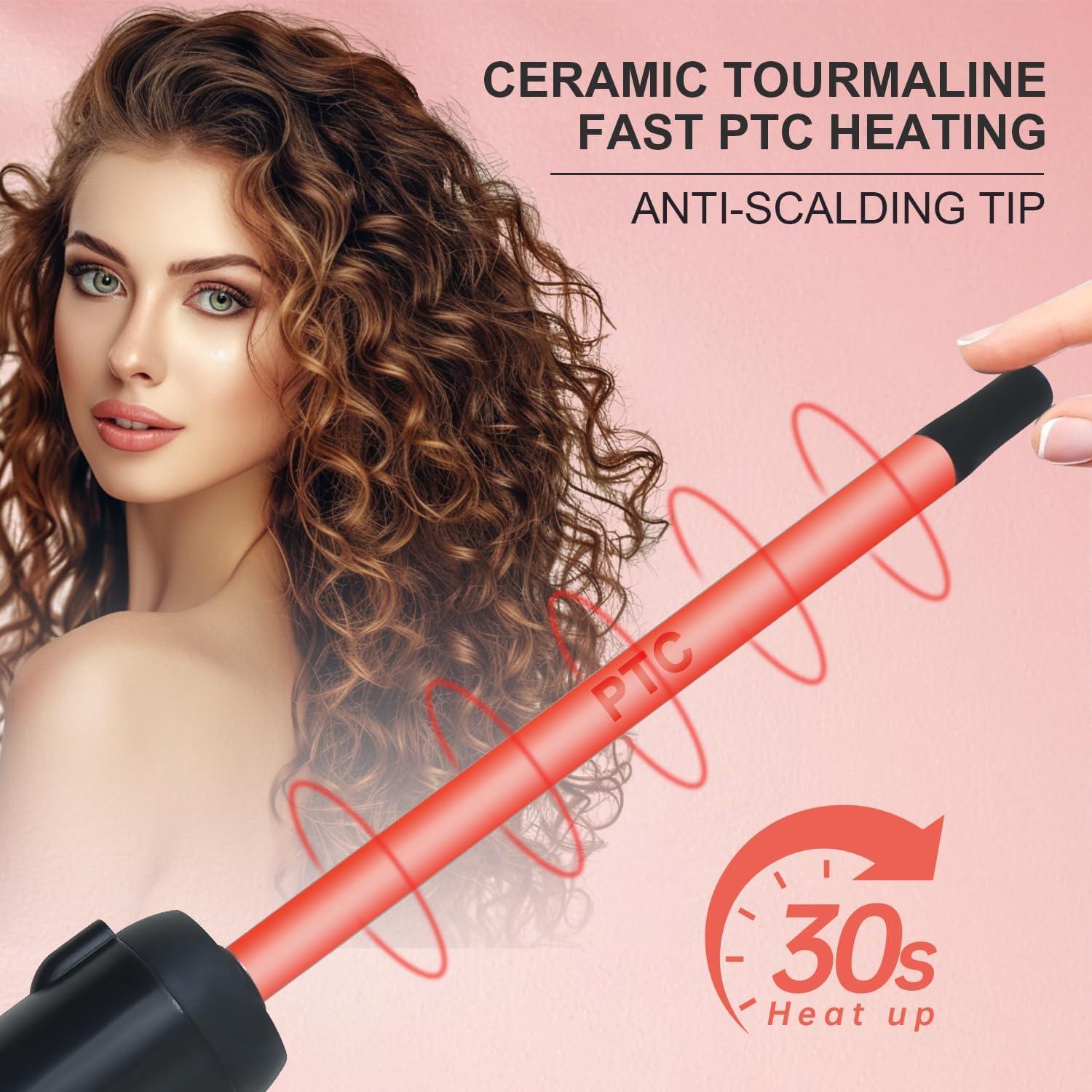 hopopower 3/8 Inch Small Curling Iron Wand, 9mm Thin Curling Wand for Short & Long Hair, Ceramic Hair Curler Wand with 2 Temperature, Small Barrel Curling Iron, Include Heat Protective Glove-Rose Pink