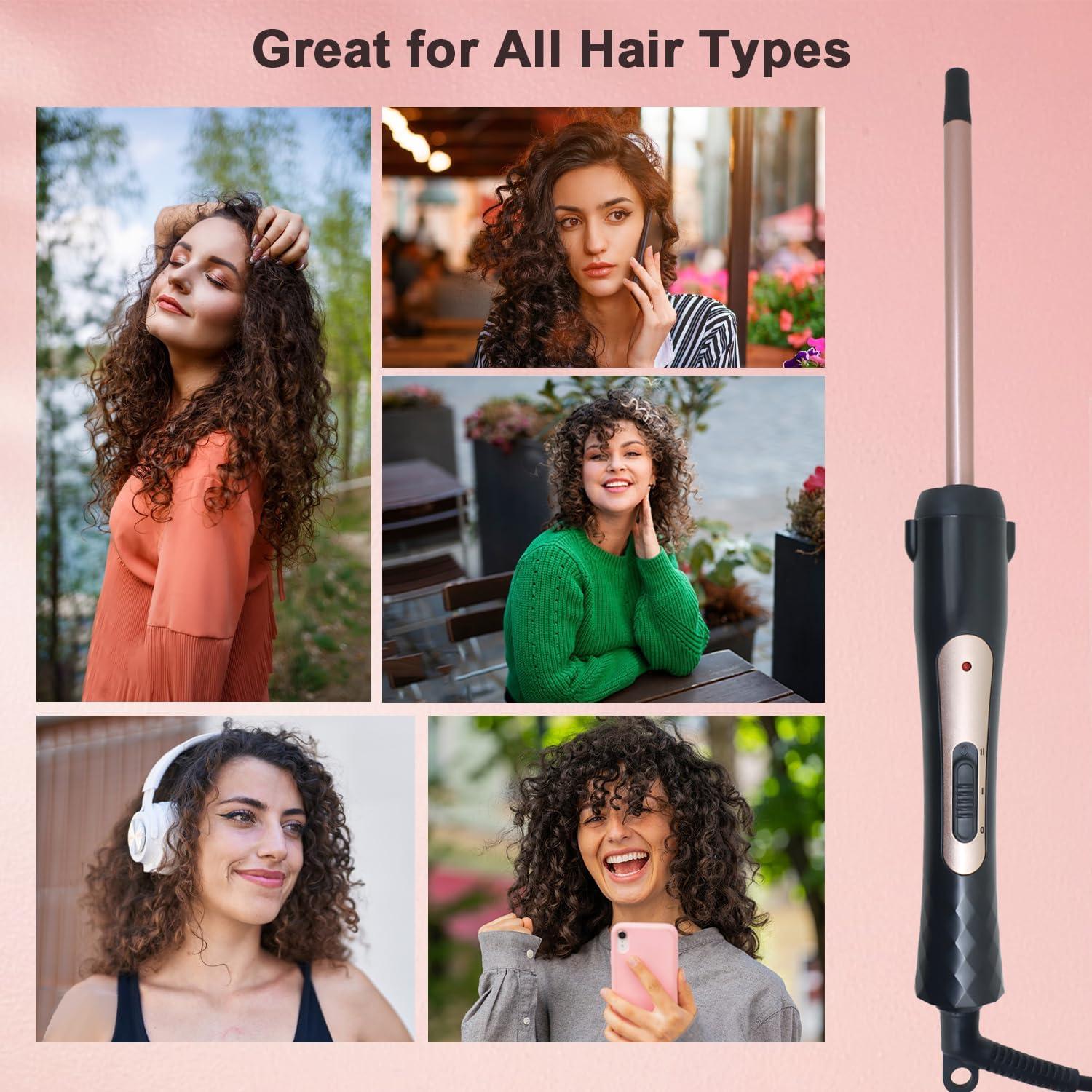 hopopower 3/8 Inch Small Curling Iron Wand, 9mm Thin Curling Wand for Short & Long Hair, Ceramic Hair Curler Wand with 2 Temperature, Small Barrel Curling Iron, Include Heat Protective Glove-Rose Pink