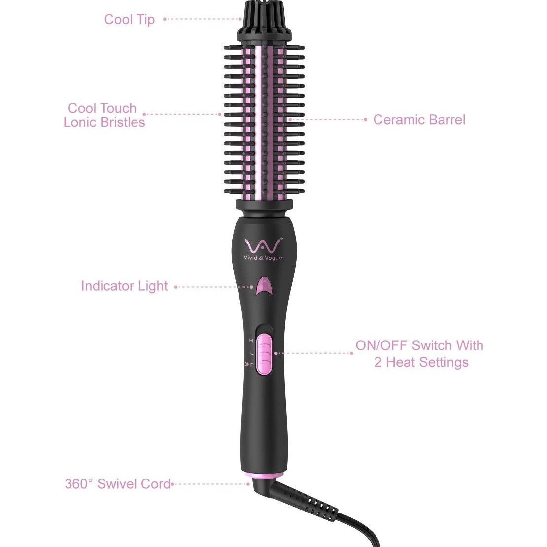 VAV Curling Iron, Ceramic Negative Ionic Curling Wand, Professional Dual Voltage Instant Heat Up Hair Curler, Anti-Scald Curling Brush with Two Heat Settings