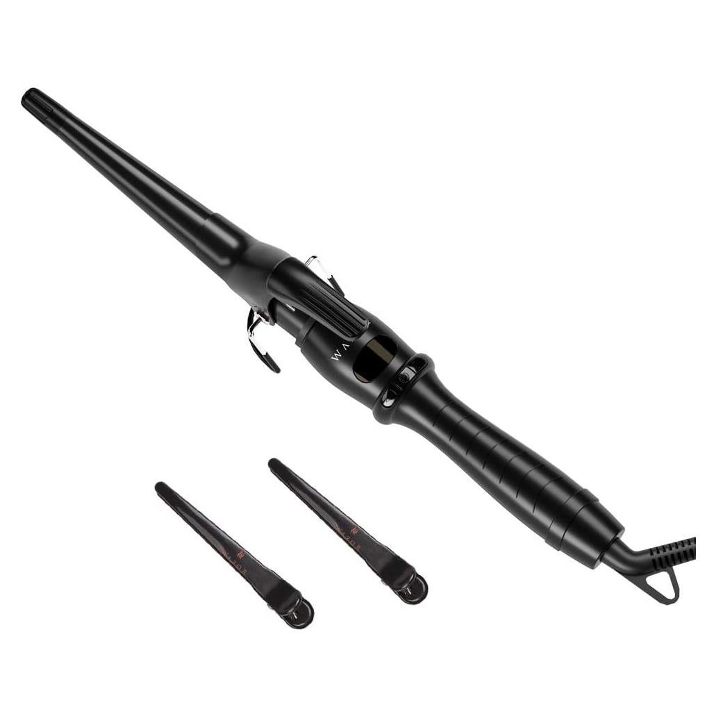 Professional Curling Iron Tapered Curling Wand 1-1/2" Ceramic Hair Curler, Fast Heat-up Multiple Temp Settings Curling Wand with LED Display Auto Shut Off and 2 Hair Clips