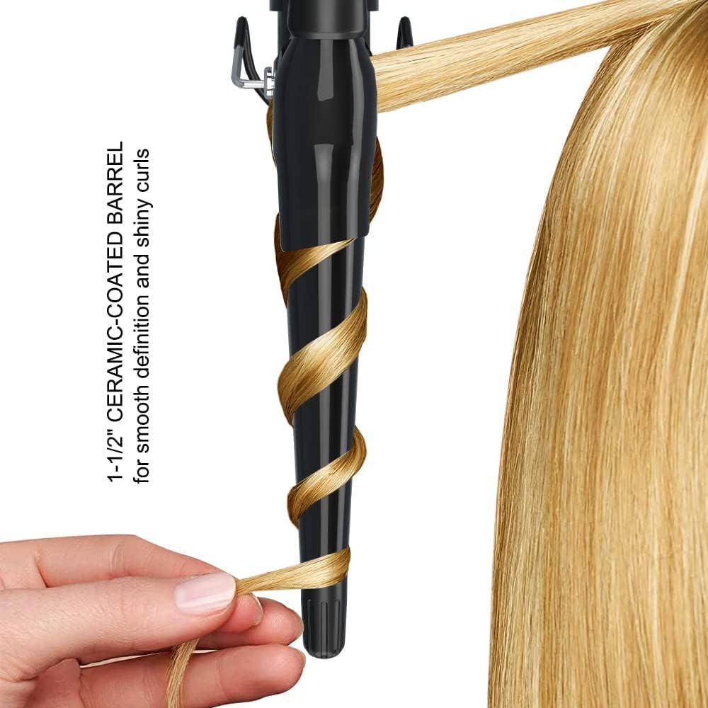 Professional Curling Iron Tapered Curling Wand 1-1/2" Ceramic Hair Curler, Fast Heat-up Multiple Temp Settings Curling Wand with LED Display Auto Shut Off and 2 Hair Clips