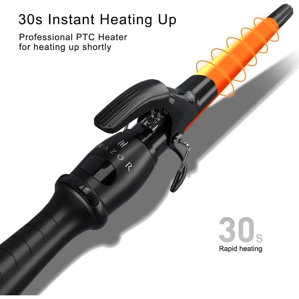 Professional Curling Iron Tapered Curling Wand 1-1/2" Ceramic Hair Curler, Fast Heat-up Multiple Temp Settings Curling Wand with LED Display Auto Shut Off and 2 Hair Clips