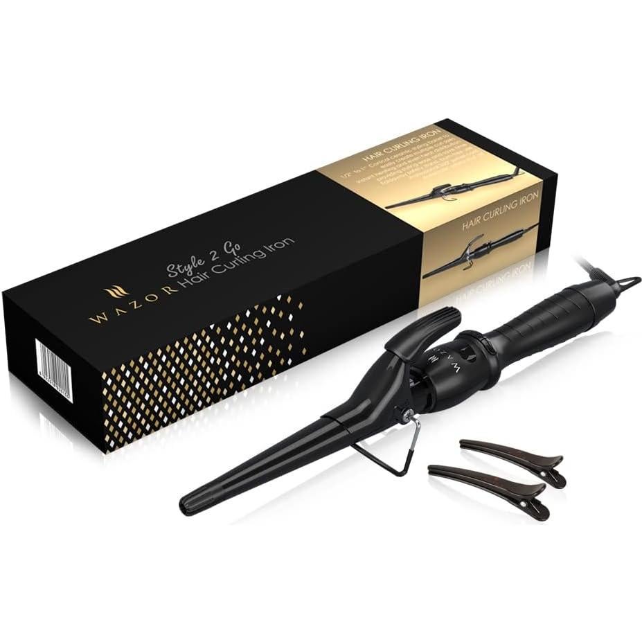 Professional Curling Iron Tapered Curling Wand 1-1/2" Ceramic Hair Curler, Fast Heat-up Multiple Temp Settings Curling Wand with LED Display Auto Shut Off and 2 Hair Clips