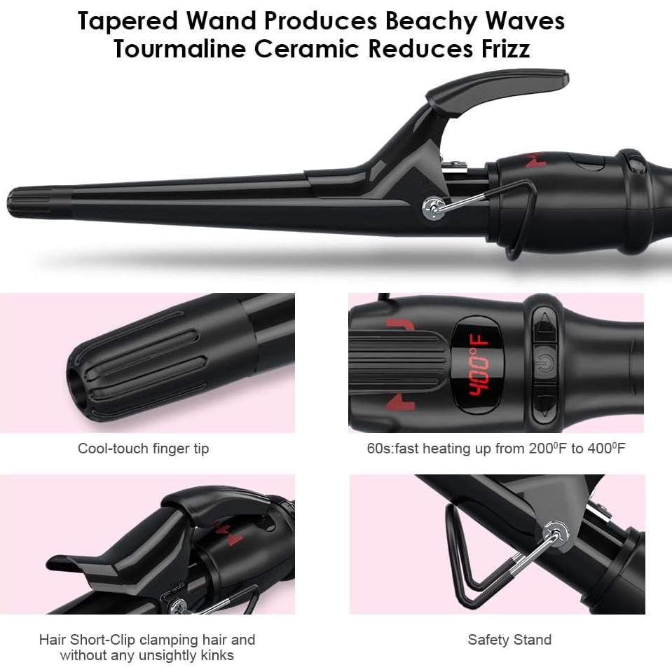 Rizador Cónico MHU PRO 1.5" con Pinza Corta y 9 Temperaturas