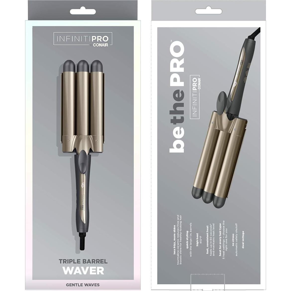 INFINITIPRO by CONAIR 3 Barrel Curling Iron, Hair Waver, Create Beachy Waves, Long-Lasting Waves for use on Medium to Long Hair