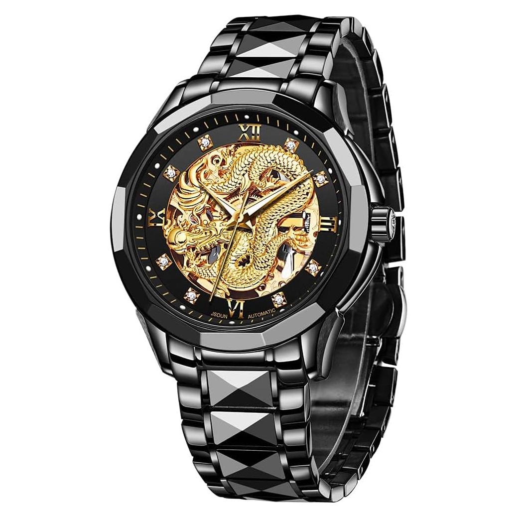 Reloj Automático JSDUN Dragón Oro Esqueleto 50M Impermeable