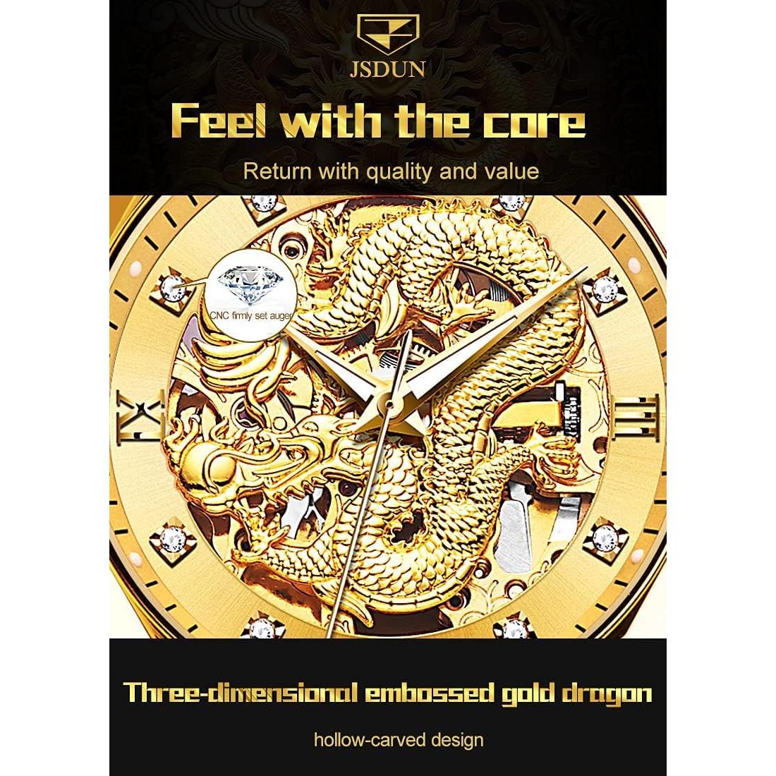 Reloj Automático JSDUN Dragón Oro Esqueleto 50M Impermeable