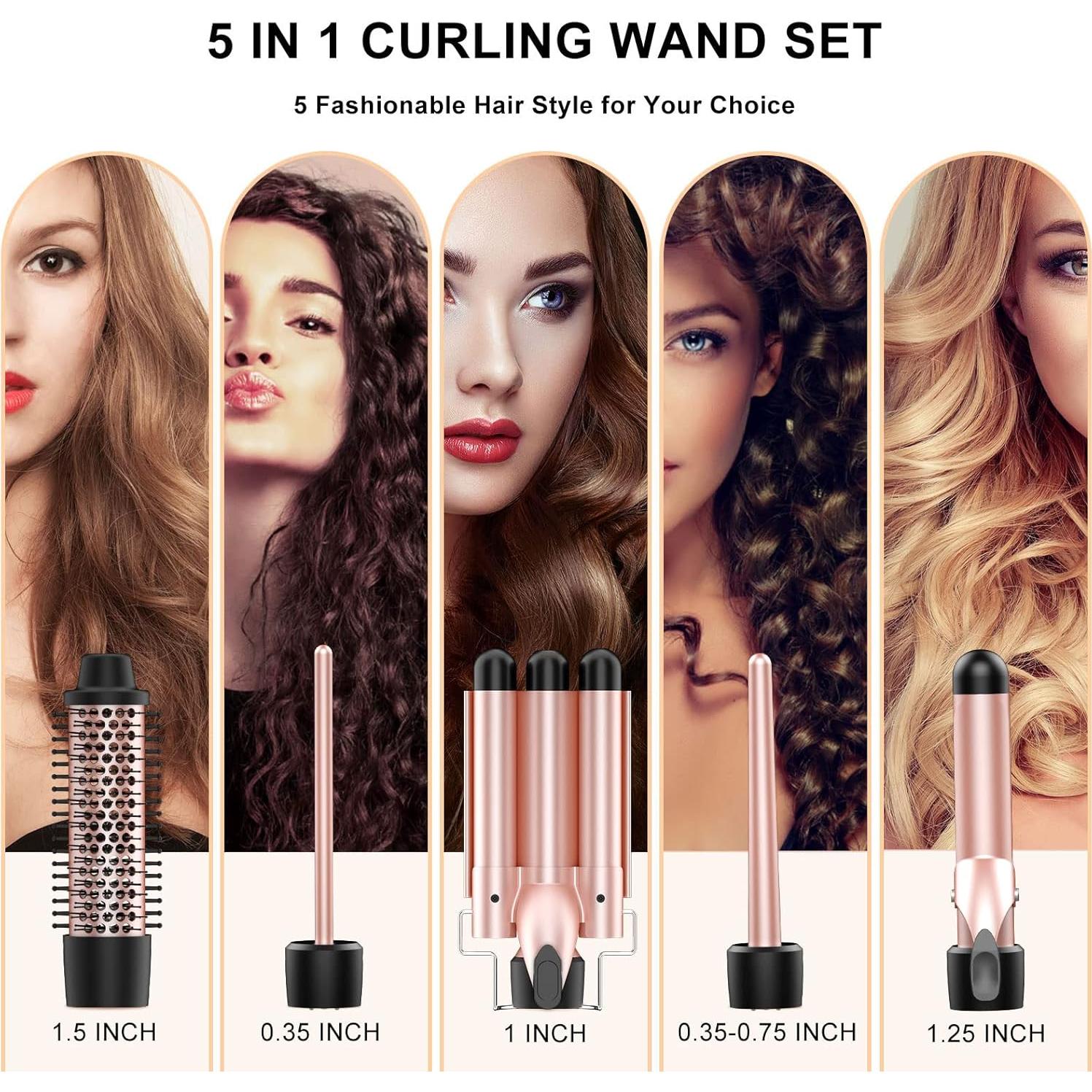 Juego de Plancha de Rizar 5 en 1 MAXT - Cerámica, Rosa