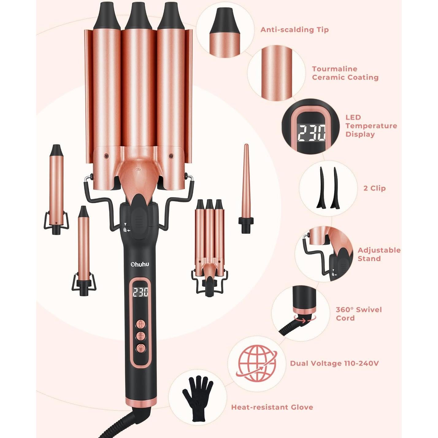 Rizador de Cabello 5 en 1 Ohuhu con Barriles Intercambiables