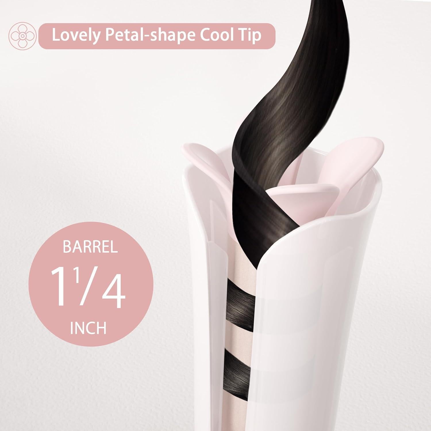 VAV Automatic Curling Iron & Rotating Hair Curler, 1.25-Inch Large Barrel for Long/Medium Hair, Fast Heating Ceramic Styler with Anti-Scald Tip, Tangle-Free & Safe Design (Pink)