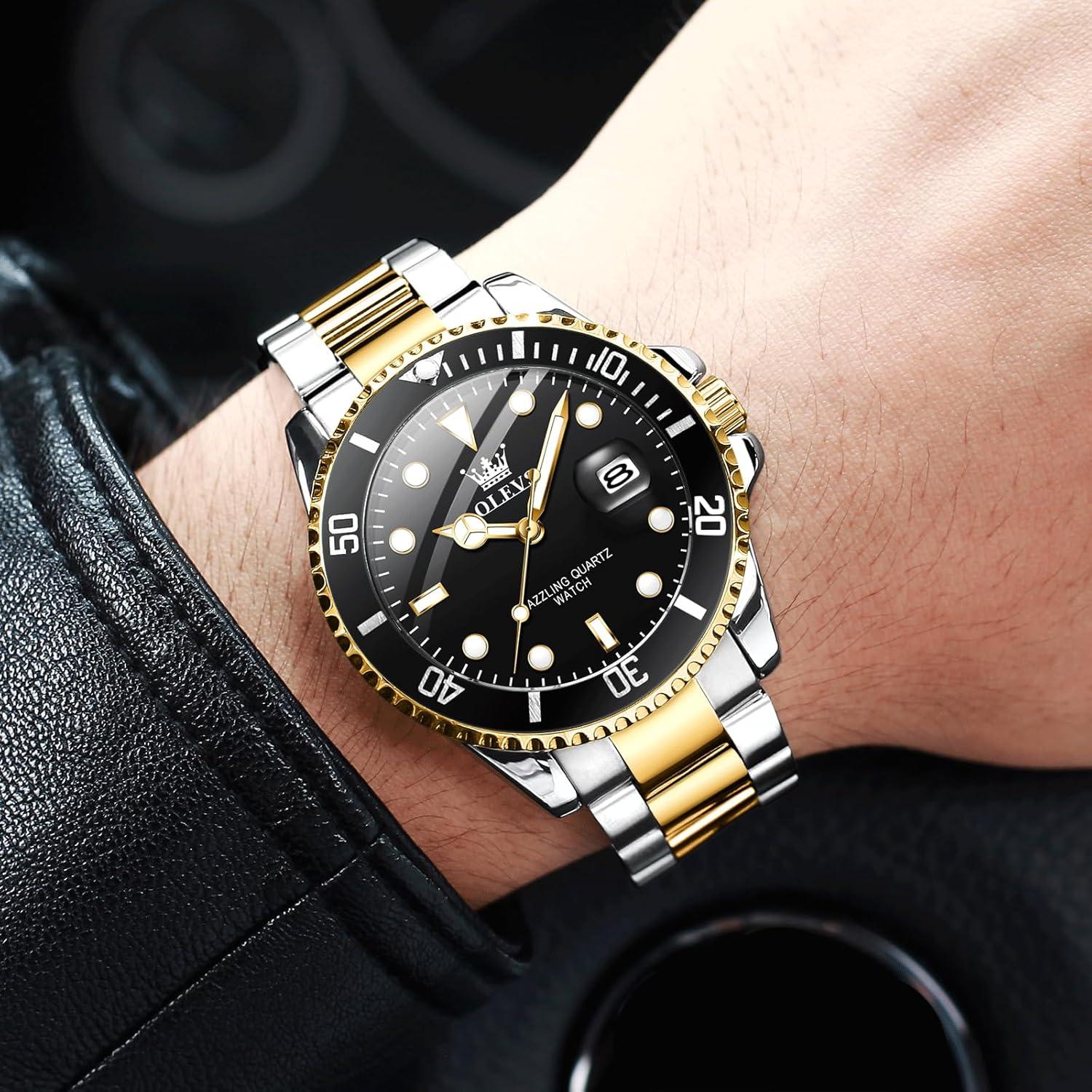 Reloj de Acero Inoxidable OLEVS para Hombre, Doble Tono