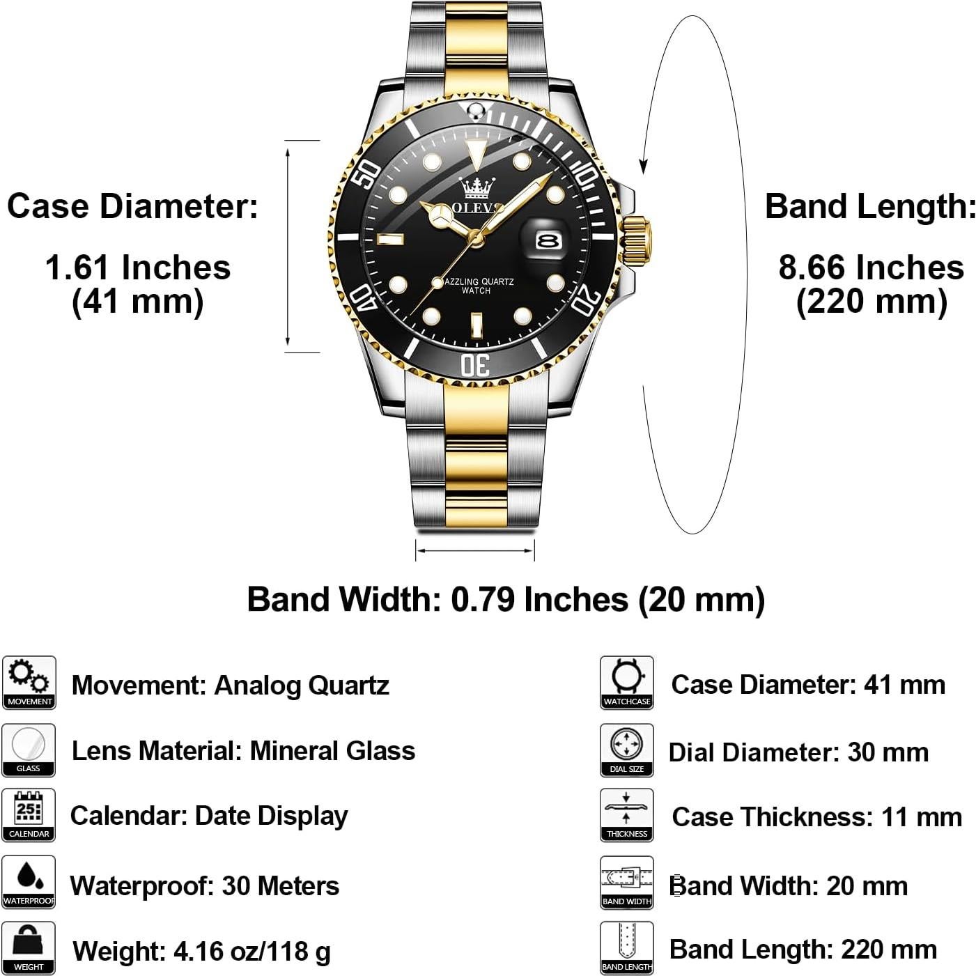 Reloj de Acero Inoxidable OLEVS para Hombre, Doble Tono