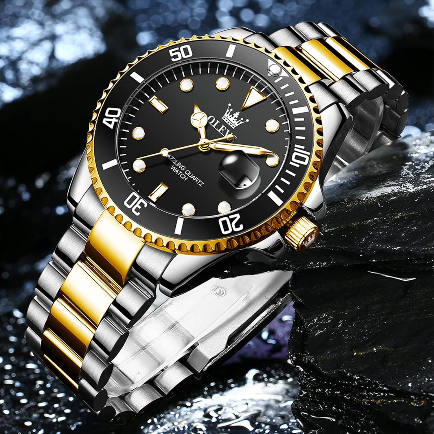 Reloj de Acero Inoxidable OLEVS para Hombre, Doble Tono