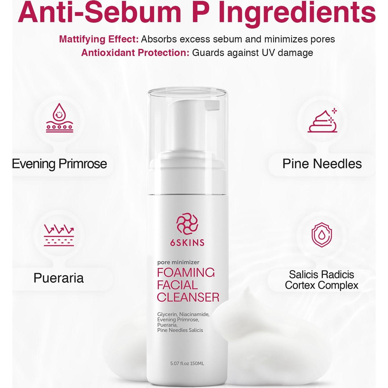 Limpiador Facial Espumoso 6SKINS Minimizador de Poros 150ml
