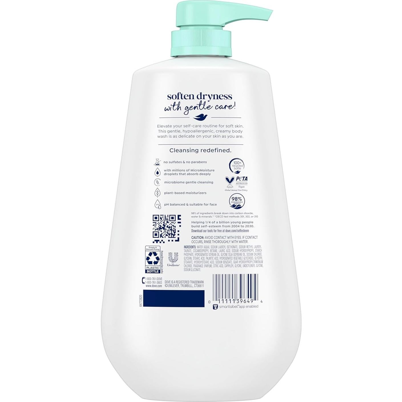Dove Gel de Baño Piel Sensible 900ml Hipoalergénico