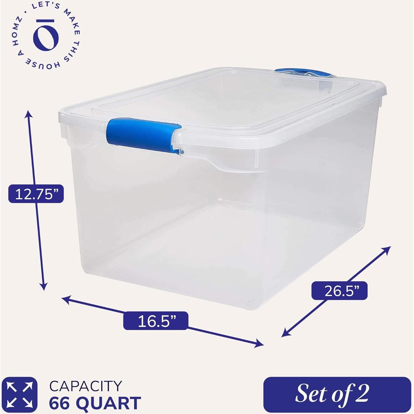 HOMZ Juego de 2 Contenedores de Almacenamiento 66 QT Azul
