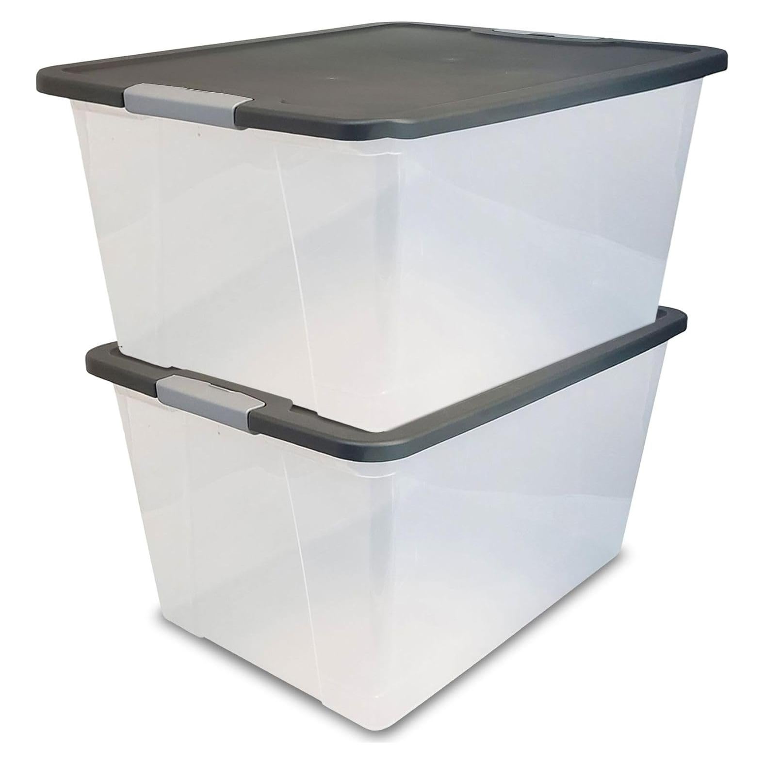 HOMZ Juego de 2 Contenedores de Almacenamiento 64L Tapa Gris