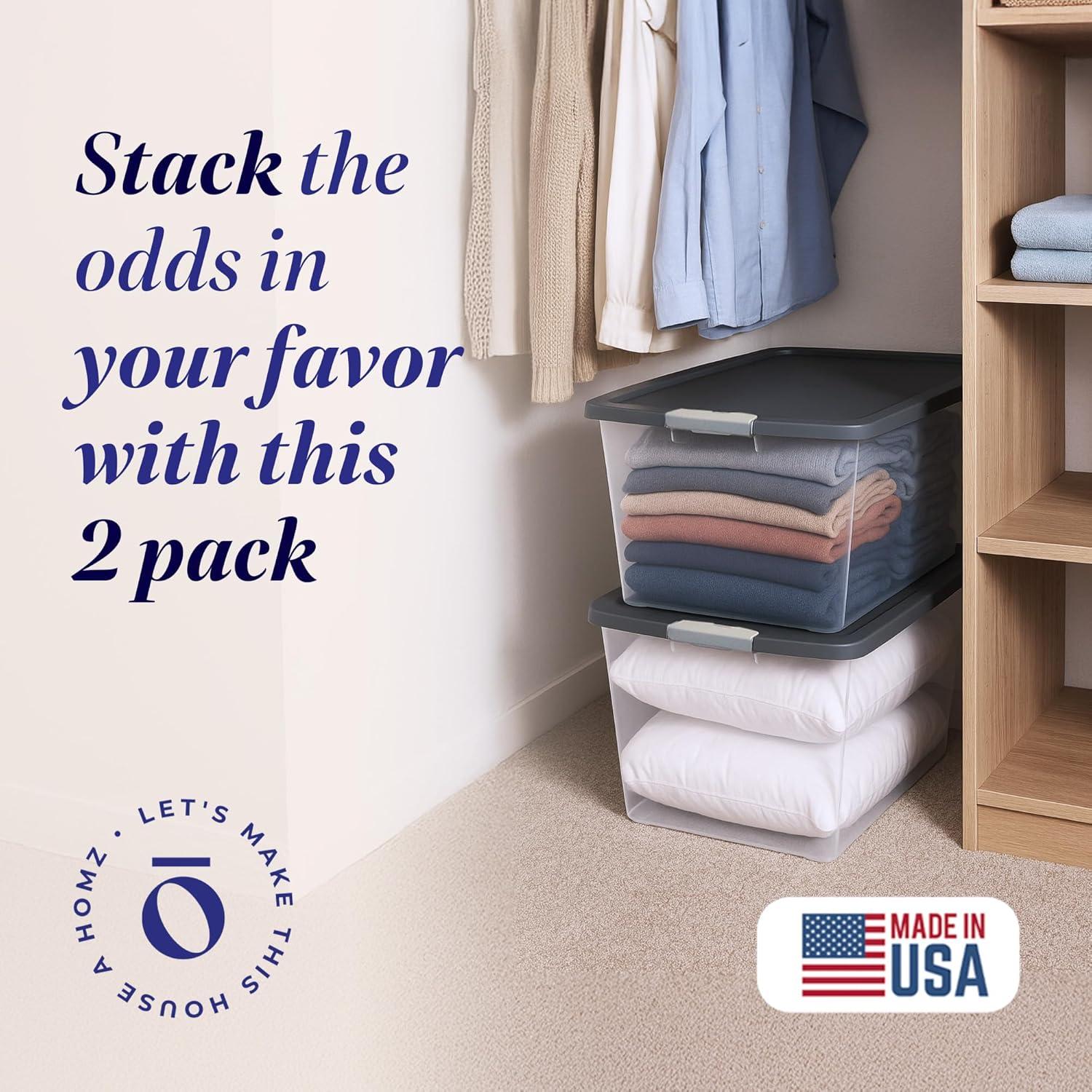 HOMZ Juego de 2 Contenedores de Almacenamiento 64L Tapa Gris