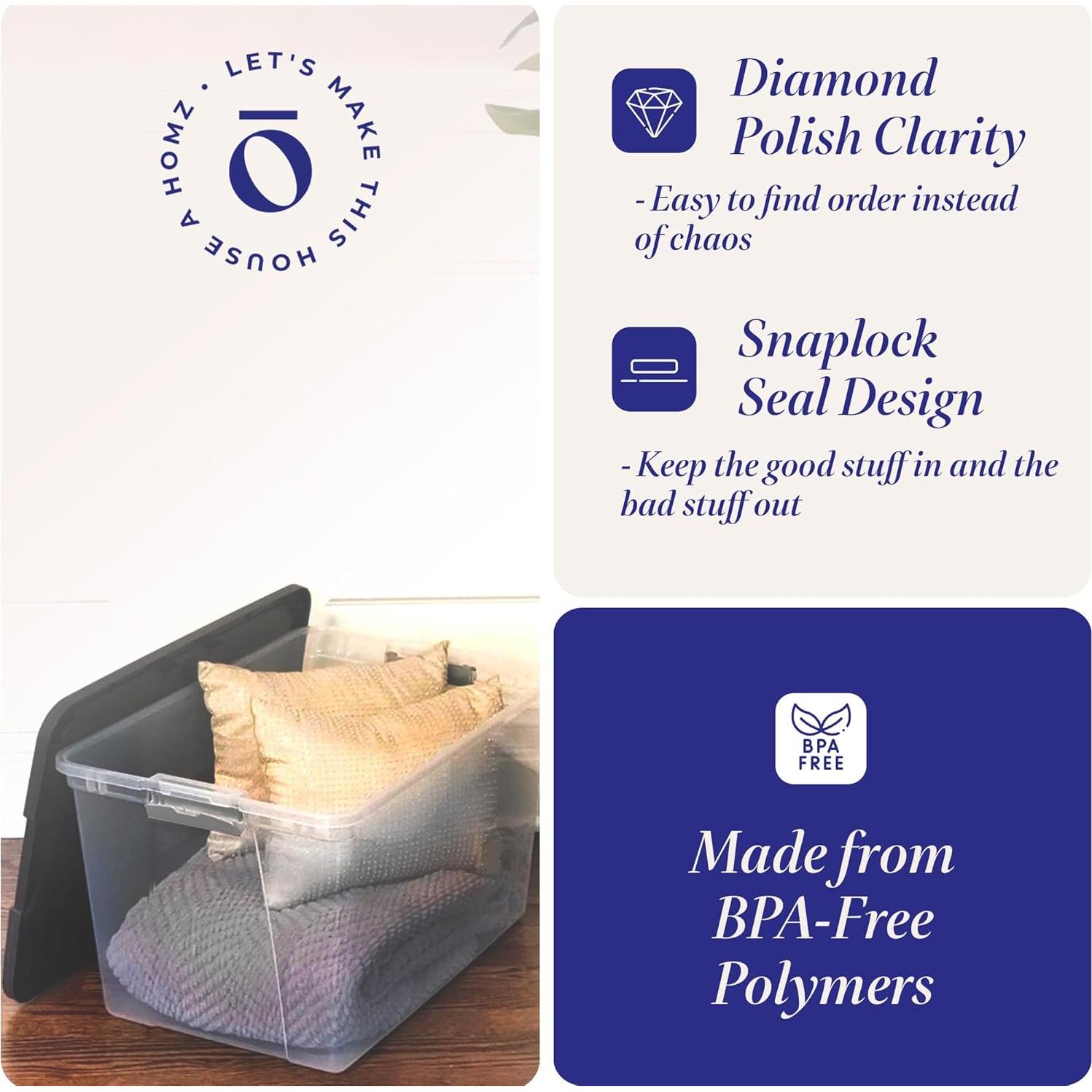 HOMZ Juego de 2 Contenedores de Almacenamiento 64L Tapa Gris