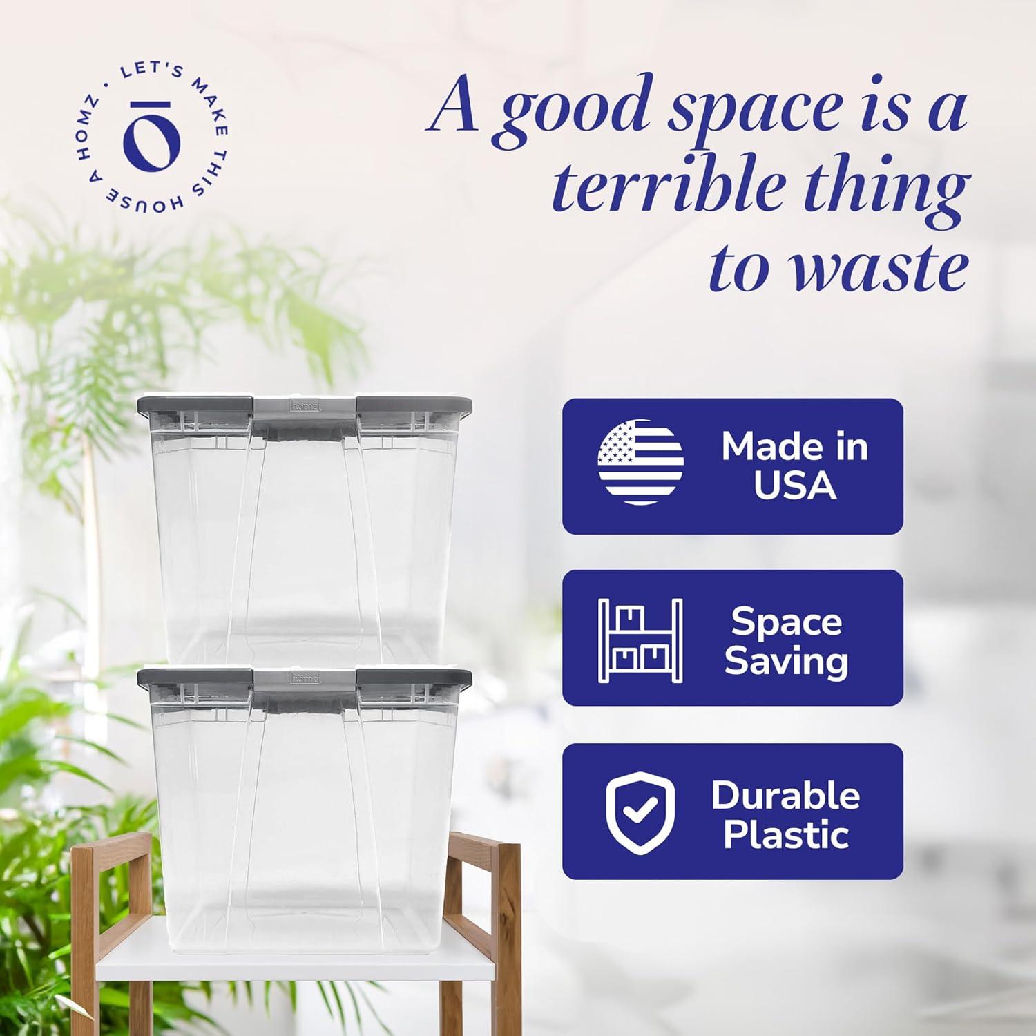 HOMZ Juego de 2 Contenedores de Almacenamiento 64L Tapa Gris