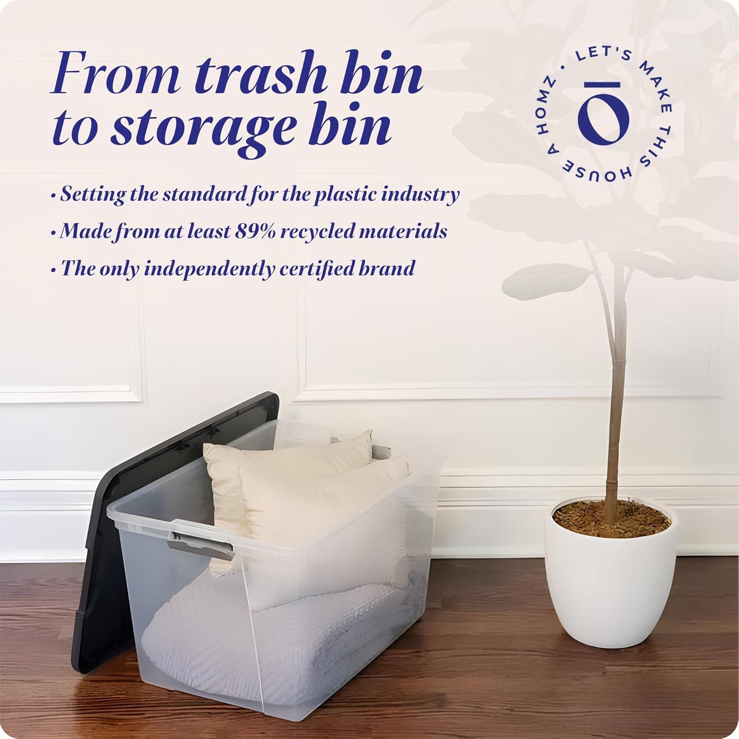 HOMZ Juego de 2 Contenedores de Almacenamiento 64L Tapa Gris