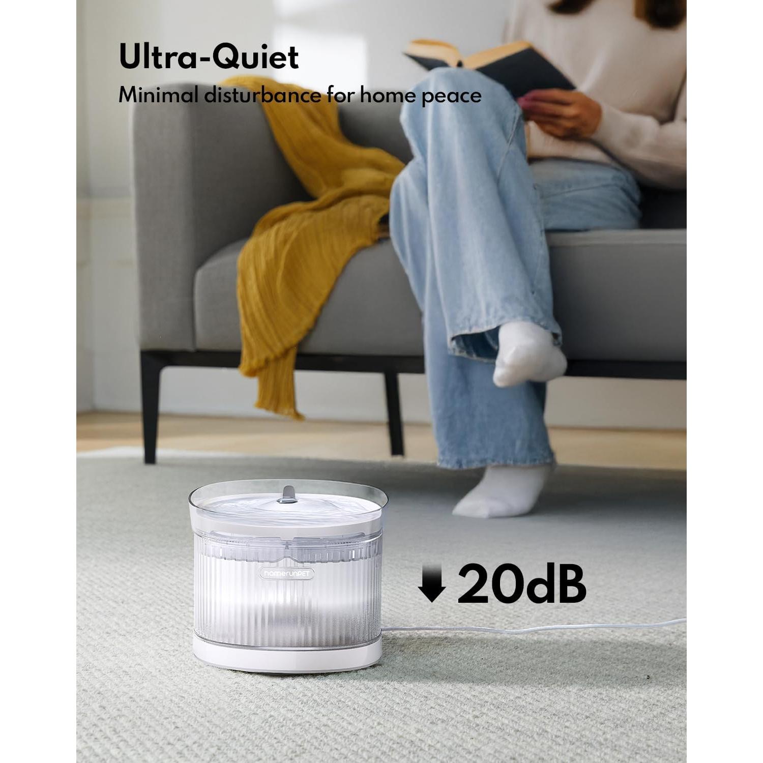 Fuente de Agua para Gatos HomeRunPet 2L Ultra-Silenciosa