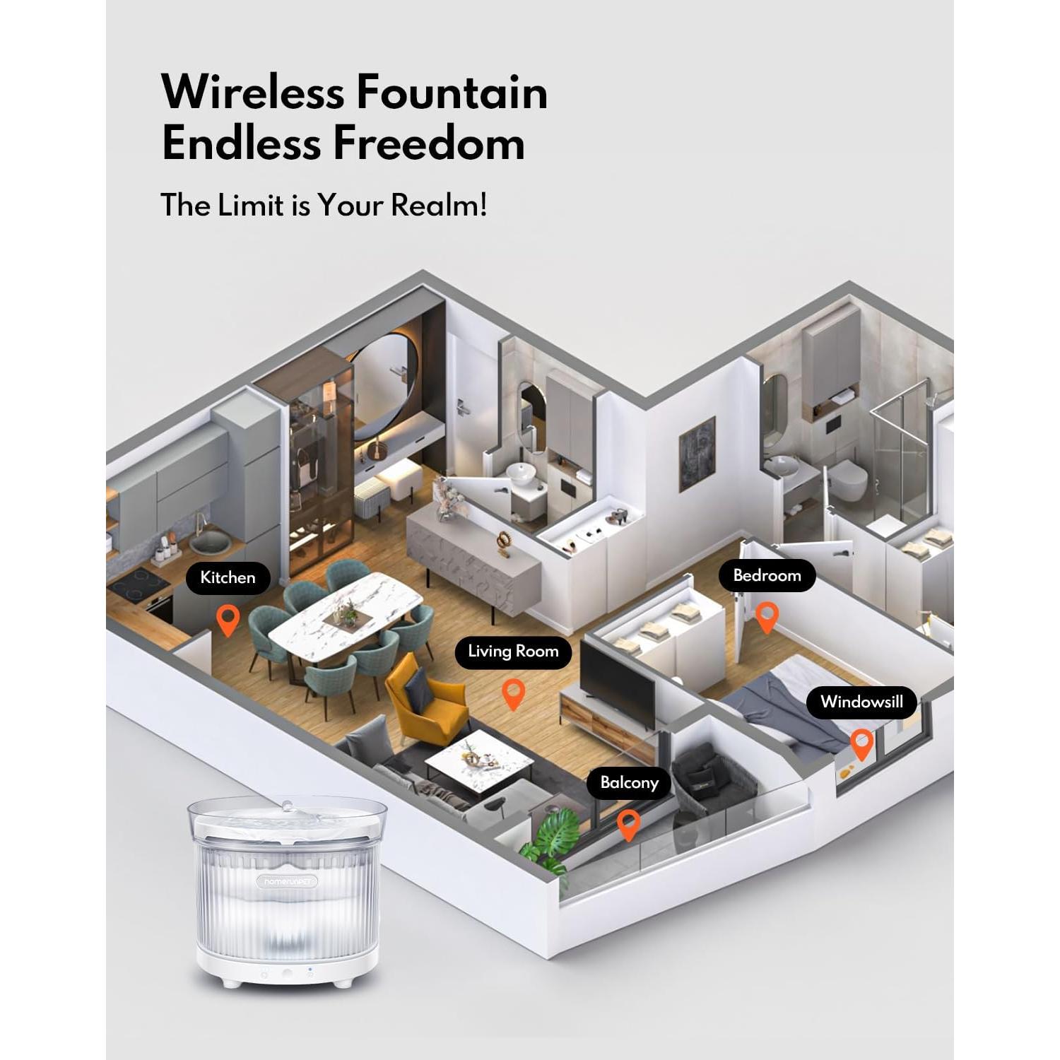 Fuente de Agua Inalámbrica para Gatos HomeRunPet 7800mAh