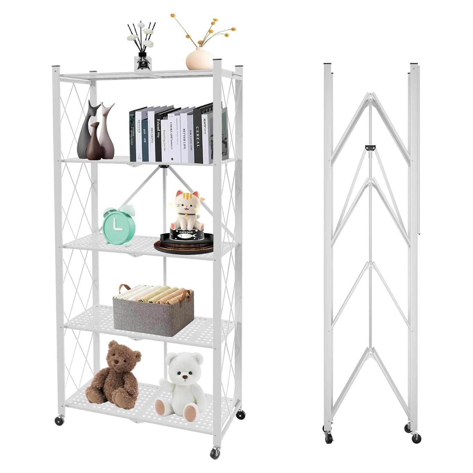 Estante Plegable de 5 Niveles Yuanjimi Blanco con Ruedas