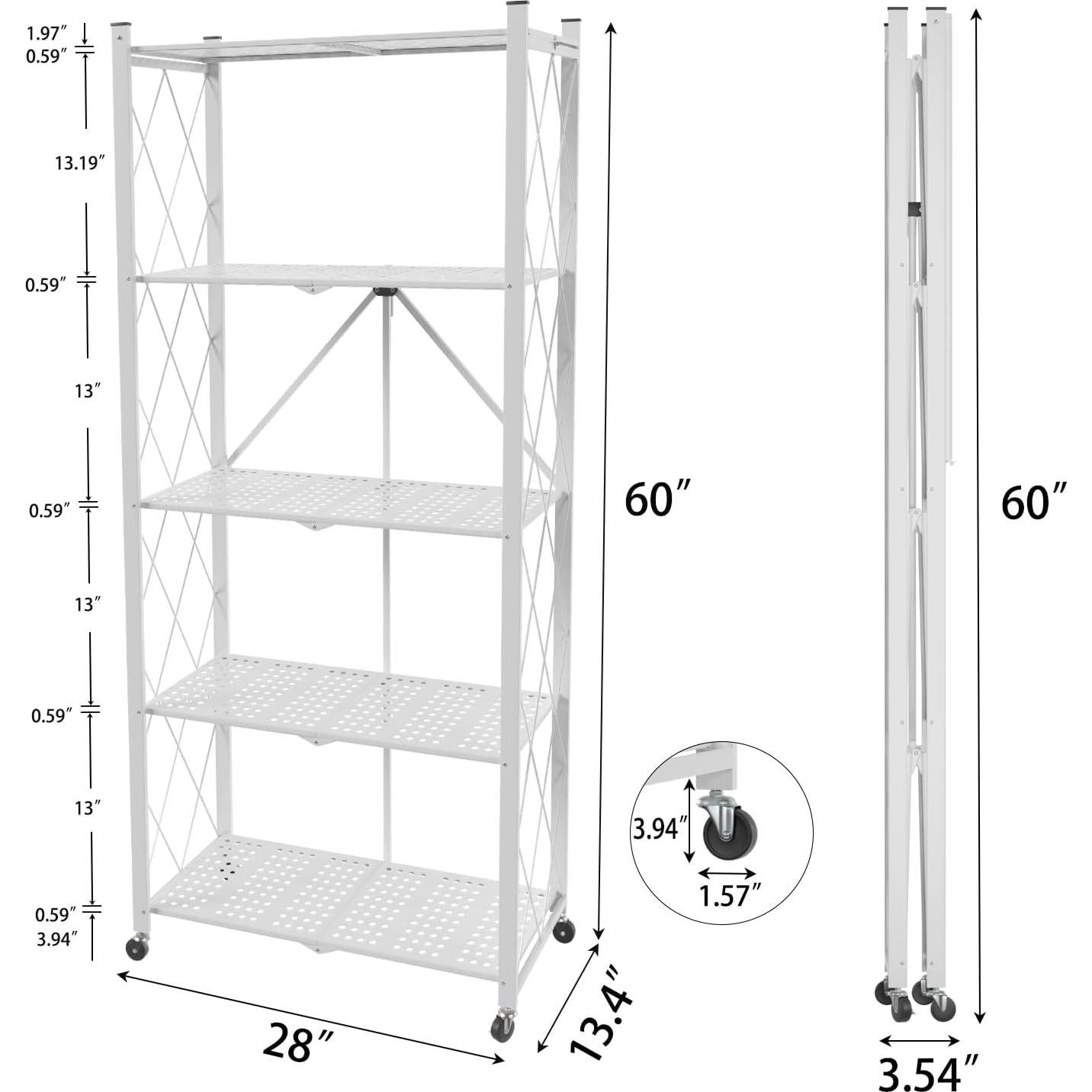 Estante Plegable de 5 Niveles Yuanjimi Blanco con Ruedas