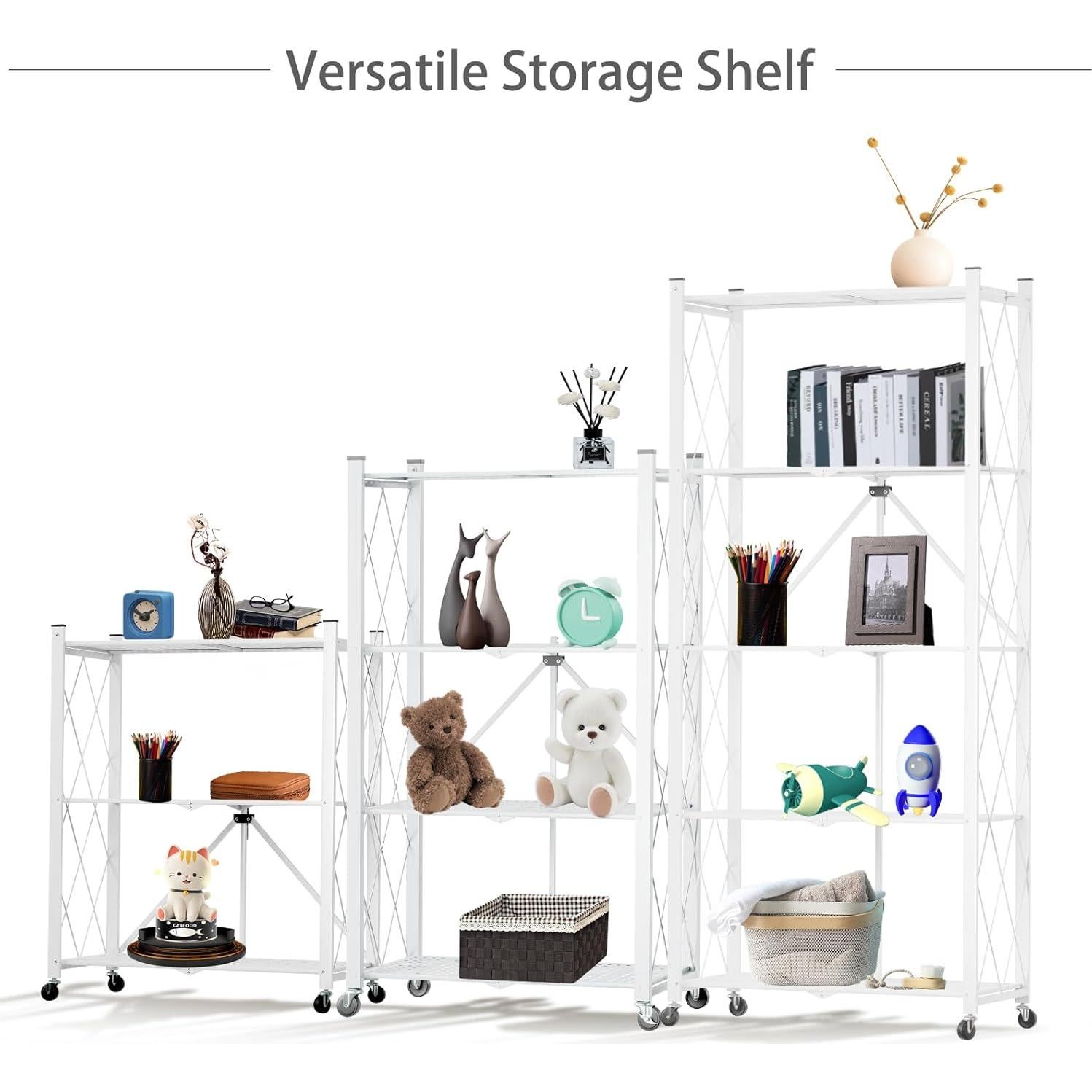 Estante Plegable de 5 Niveles Yuanjimi Blanco con Ruedas