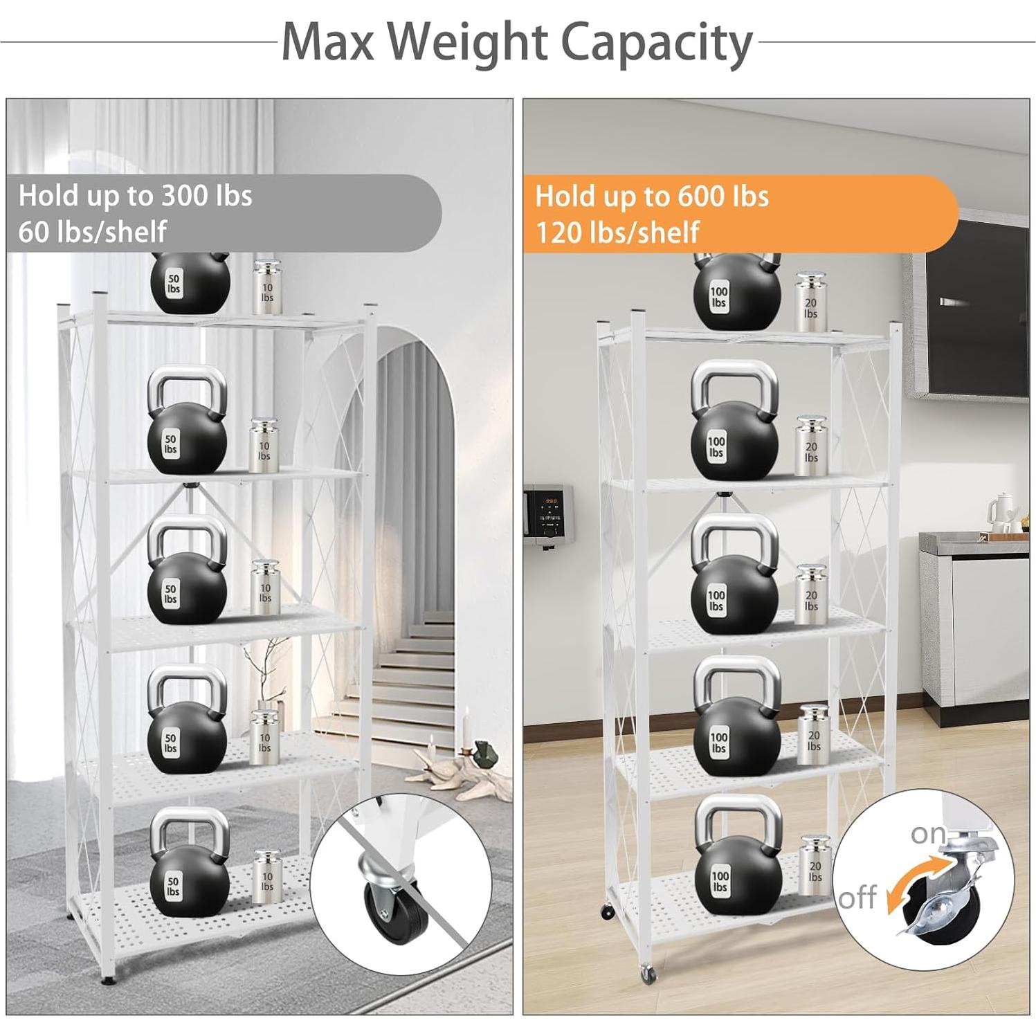 Estante Plegable de 5 Niveles Yuanjimi Blanco con Ruedas
