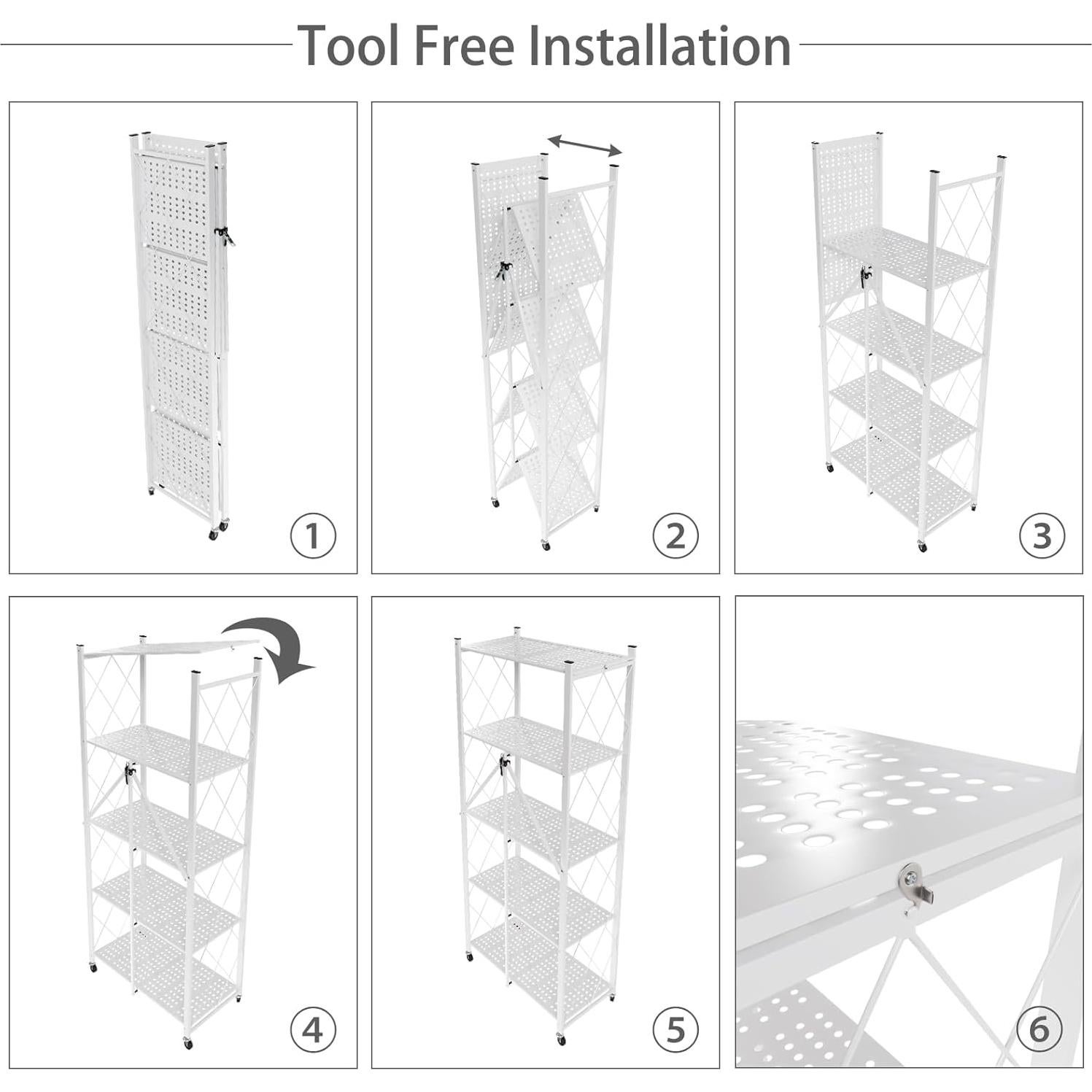 Estante Plegable de 5 Niveles Yuanjimi Blanco con Ruedas