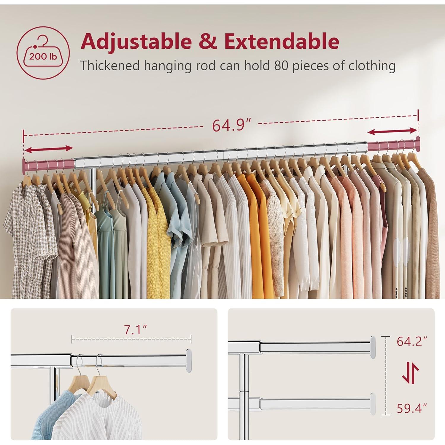 Perchero Rodante Tajsoon Cromo Ajustable 350 lbs Plegable