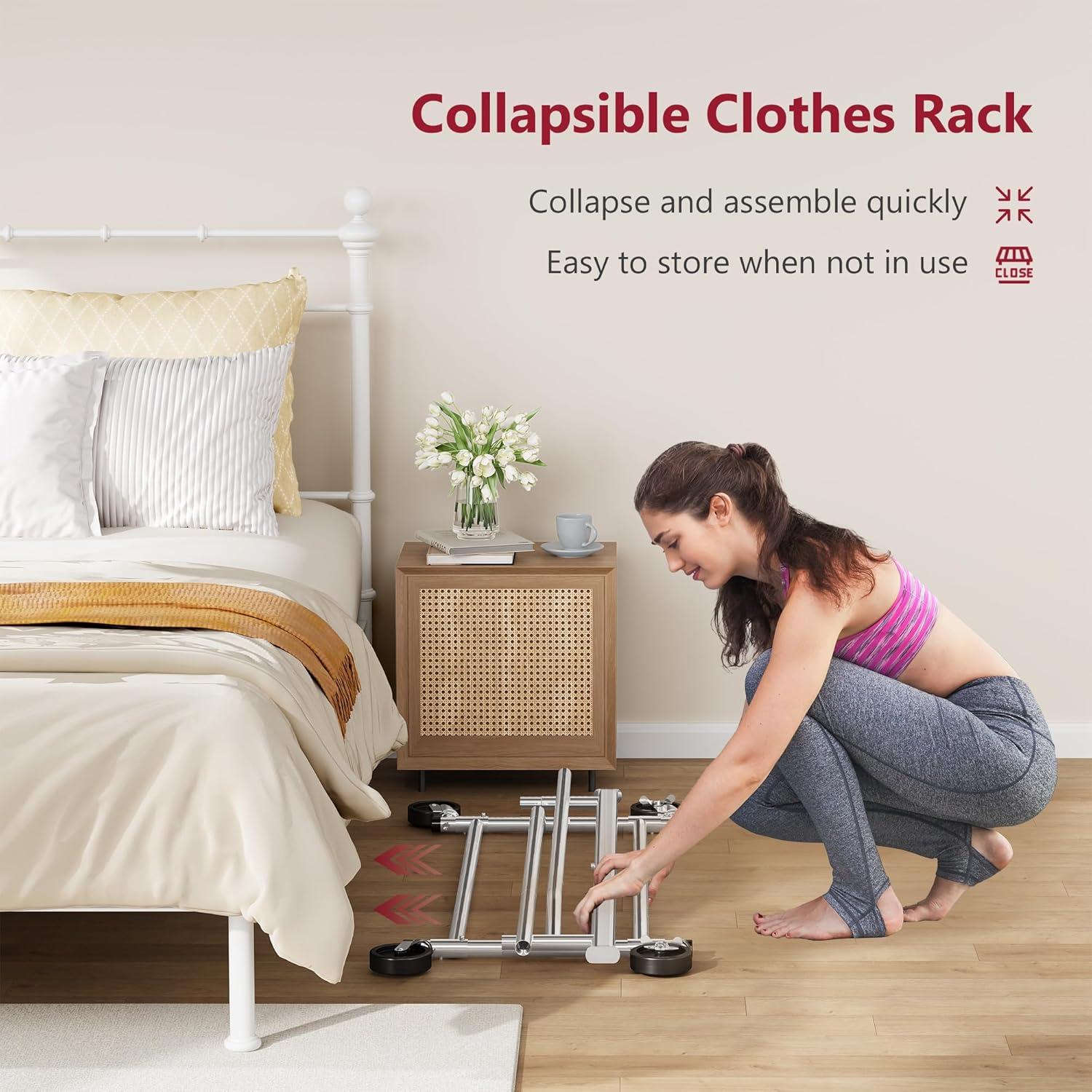 Perchero Rodante Tajsoon Cromo Ajustable 350 lbs Plegable