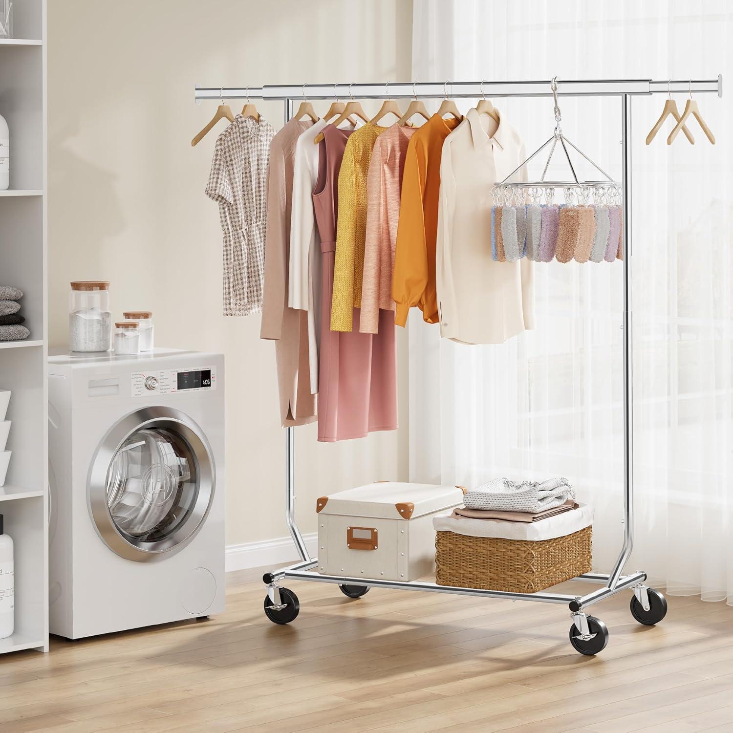 Perchero Rodante Tajsoon Cromo Ajustable 350 lbs Plegable