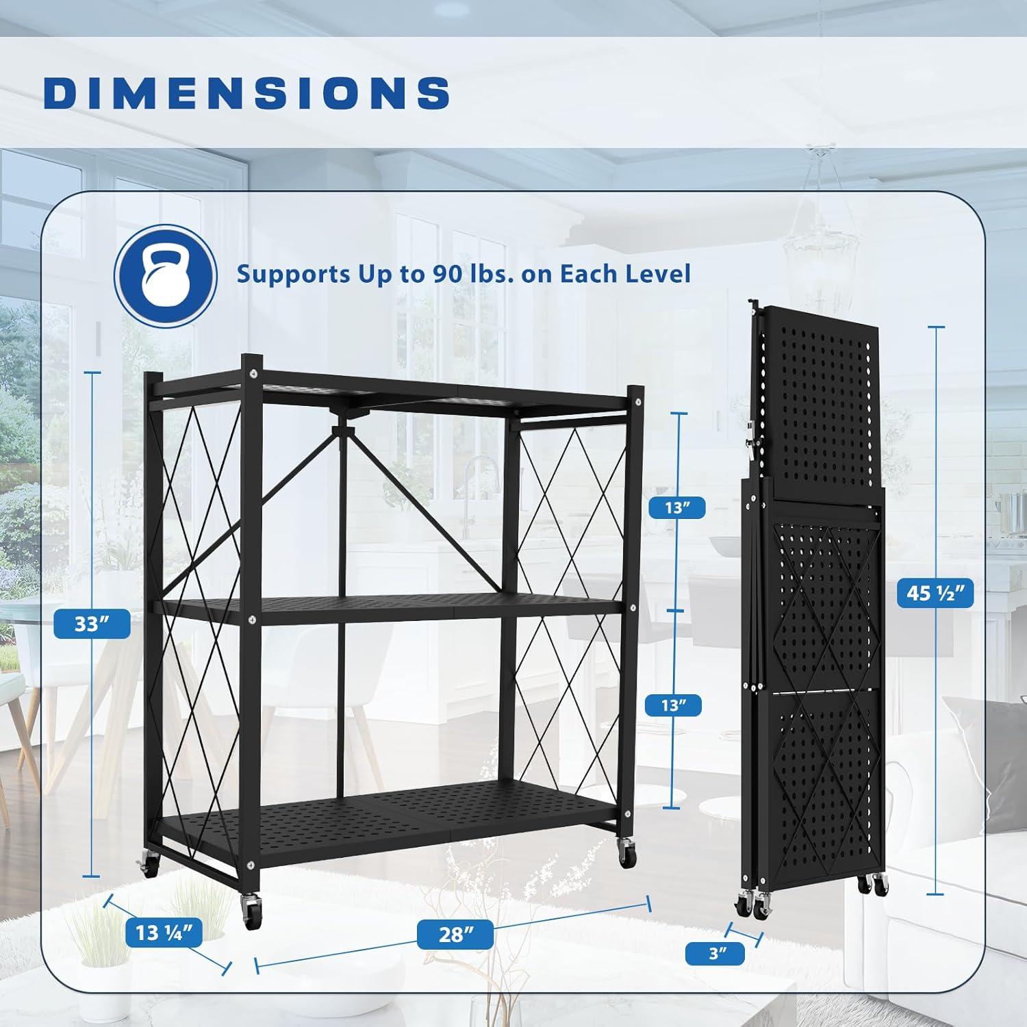 Estante Plegable 3 Niveles Lifetime Home Negro 40.82 kg