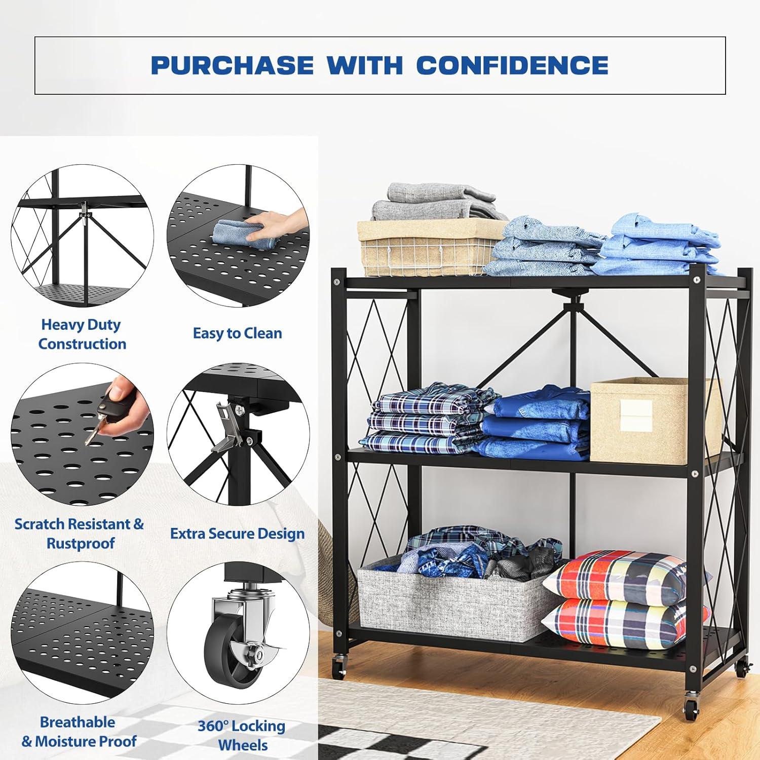 Estante Plegable 3 Niveles Lifetime Home Negro 40.82 kg