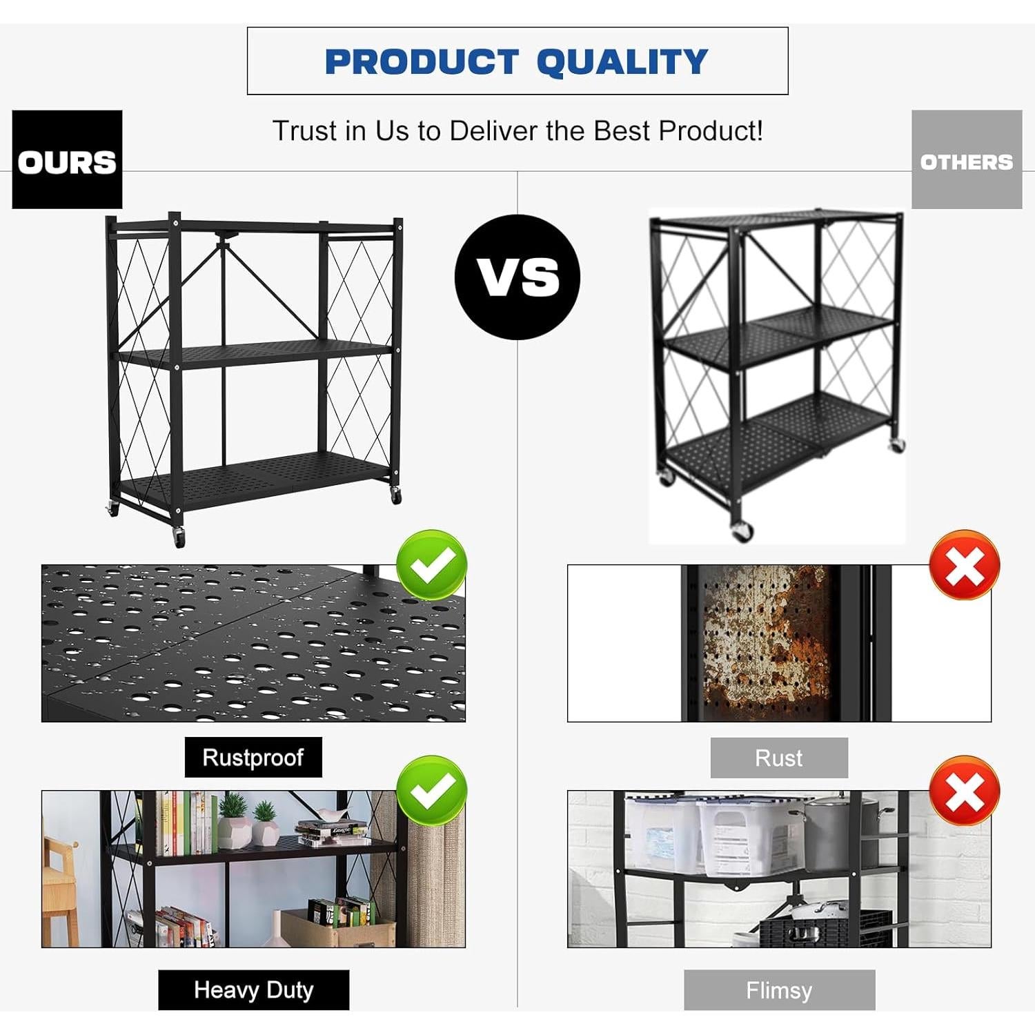 Estante Plegable 3 Niveles Lifetime Home Negro 40.82 kg