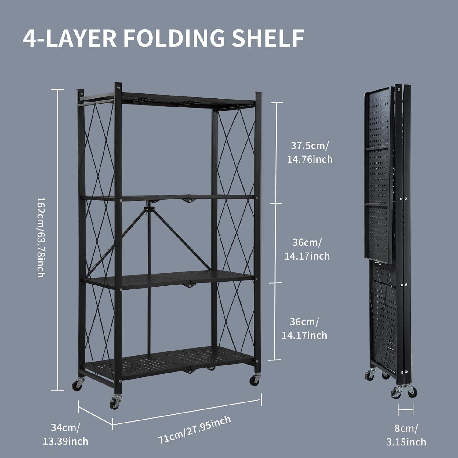 Estantería Plegable Joybos de 4 Estantes con Ruedas 120 cm