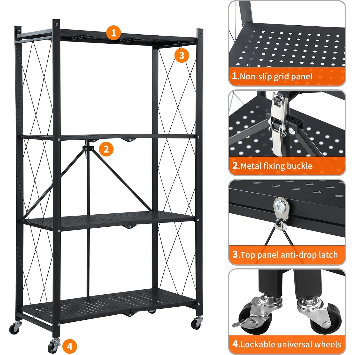 Estantería Plegable Joybos de 4 Estantes con Ruedas 120 cm