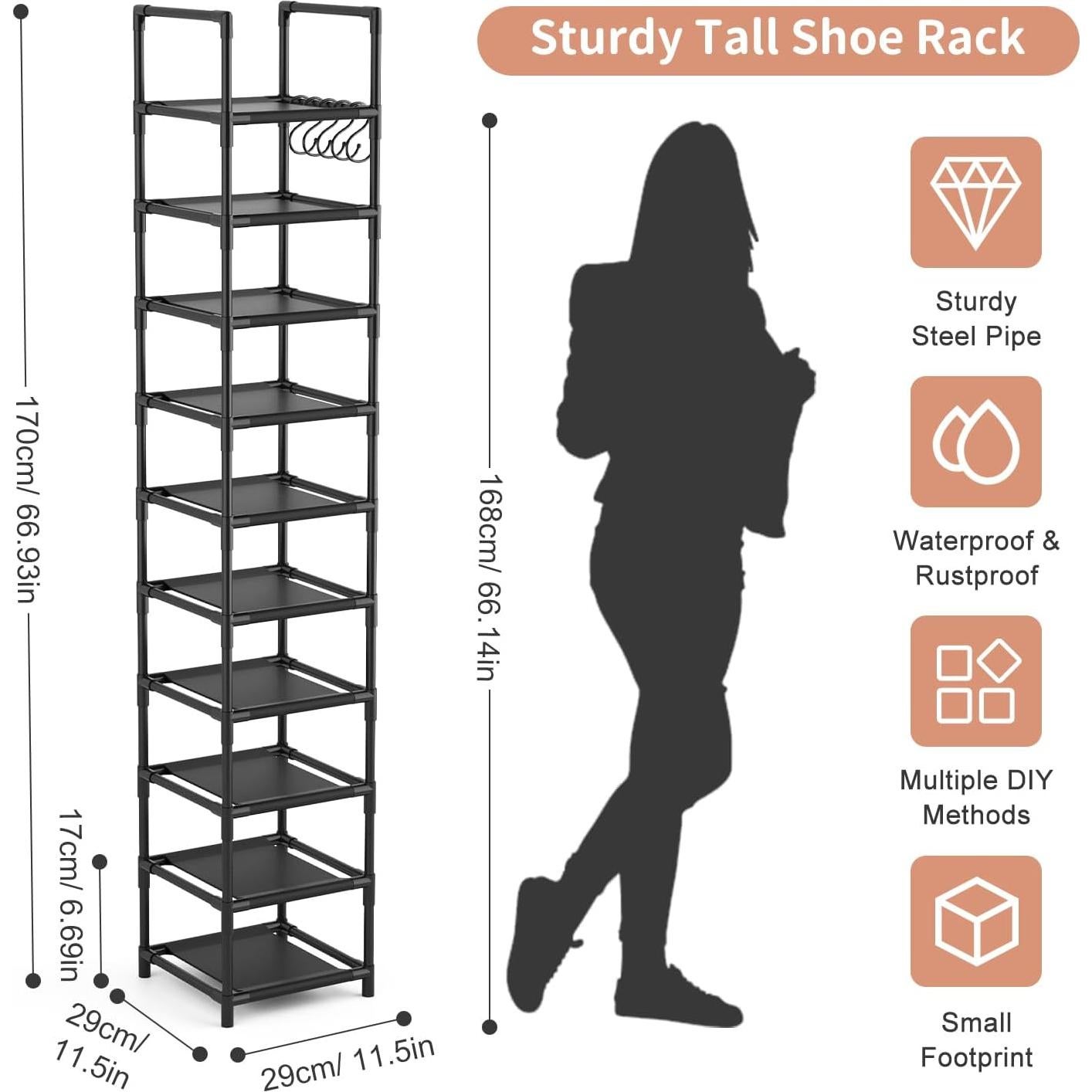Estante de Zapatos LANTEFUL 10 Niveles Metal Negro