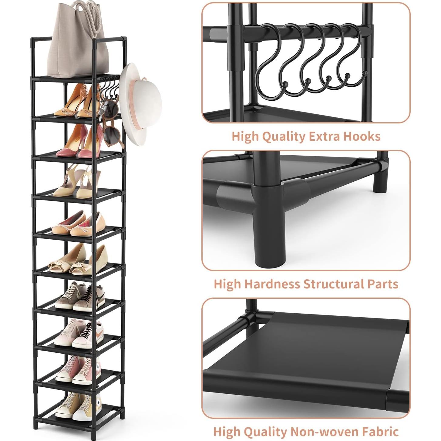 Estante de Zapatos LANTEFUL 10 Niveles Metal Negro