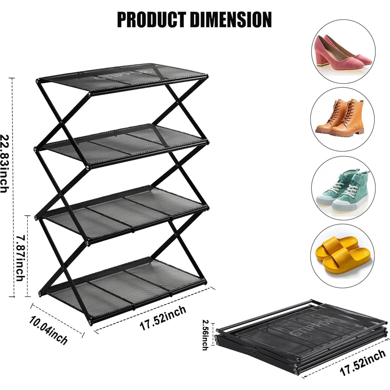 Estante para zapatos GTIPPOR 4 niveles negro plegable