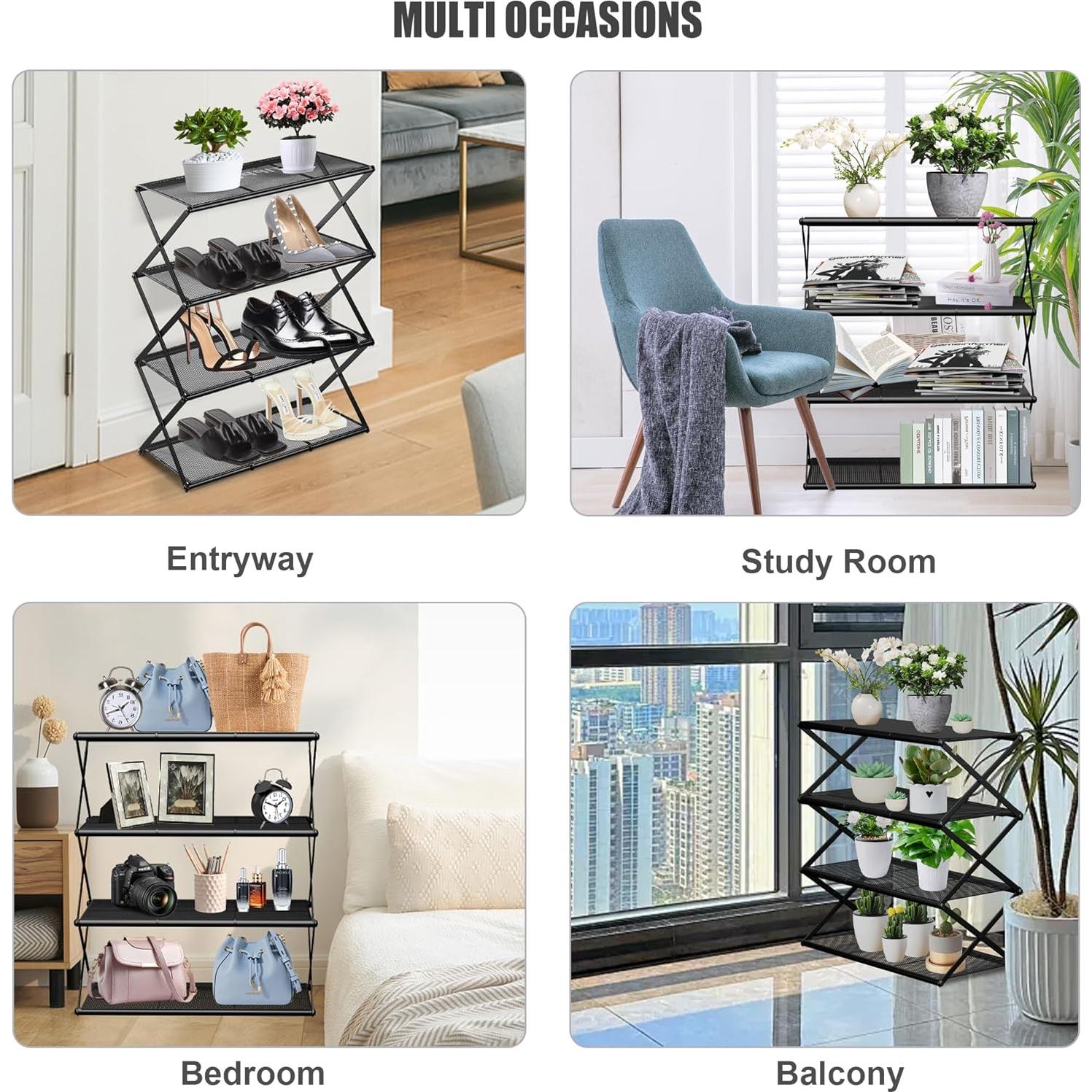 Estante para zapatos GTIPPOR 4 niveles negro plegable