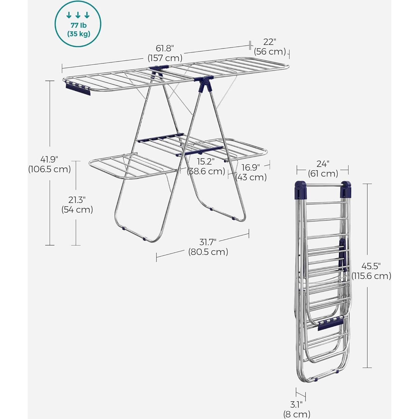 Estante Secar Ropa Plegable SONGMICS 2 Niveles 33 Varillas