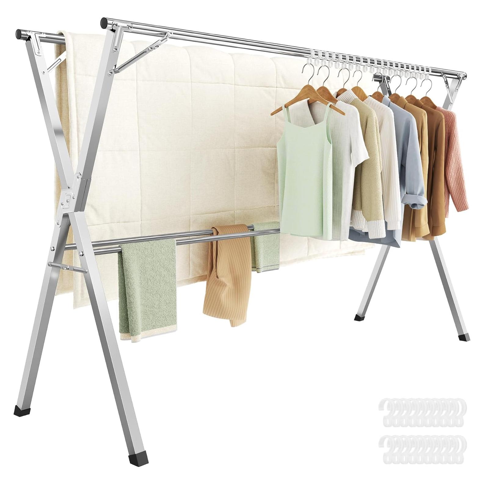 Estante Secar Ropa SONGMICS Acero Inoxidable Plegable 133-199 cm